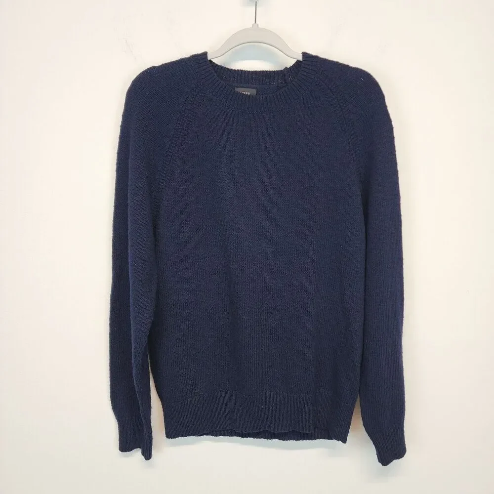 J.Crew Mens Pullover Sweater Size M Dark Blue 100% Cotton Preppy Classic Dad